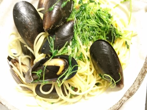 コストコムール貝の豆苗パスタ